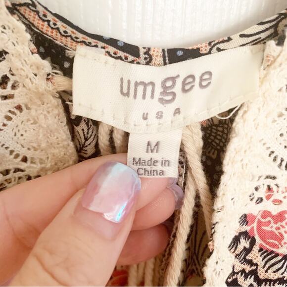 Umgee Boho Print Cascading Open Tie Front Vest Duster Coverup Medium - Picture 7 of 8